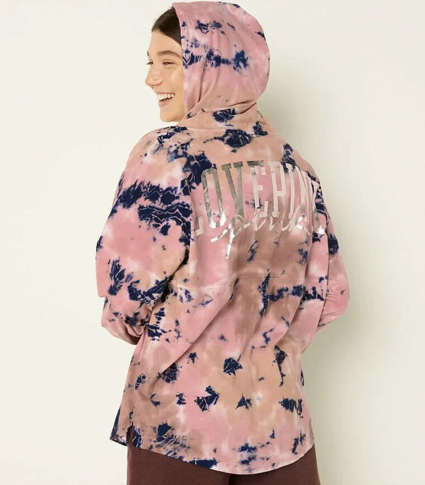 VS VICTORIAS SECRET PINK VARSITY PULLOVER HOODIE TEE SWEATER TOP TIE DYE XL